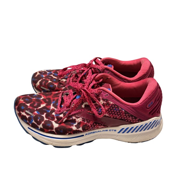 Brooks Adrenaline Dark Pink and Blue Cheetah Print Sneakers - Picture 2 of 4